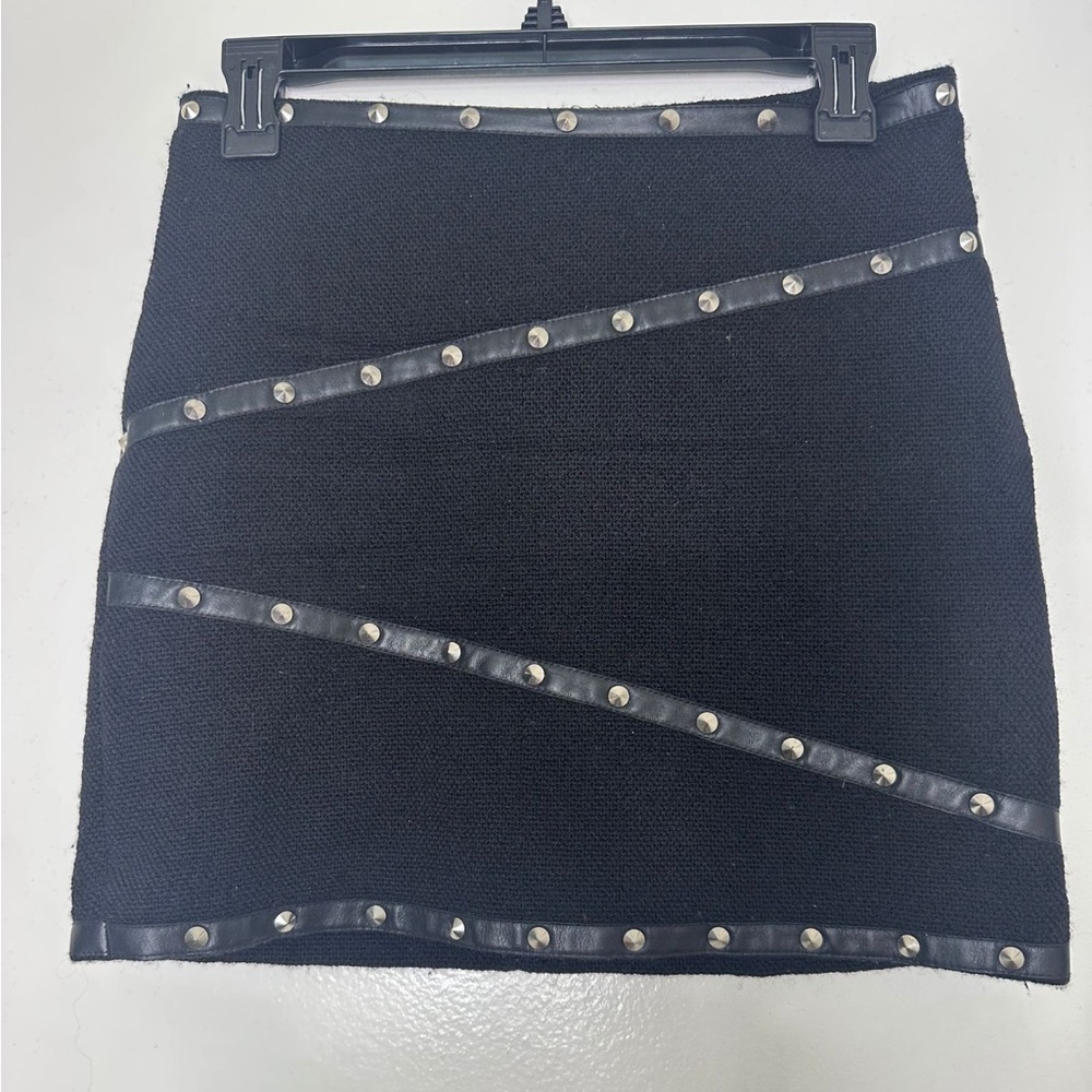 The Kooples Black Mini Skirt with Studded Straps